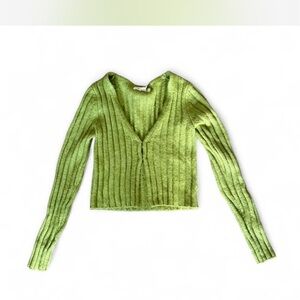 Green Ribbed Women's Sweater